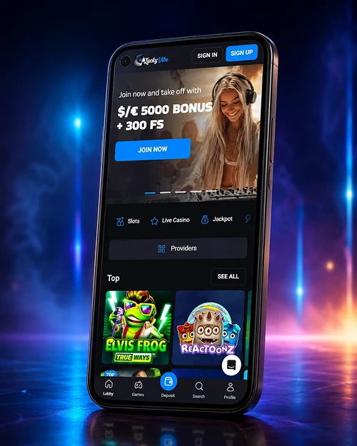 LuckyVibe mobile pokies app screen