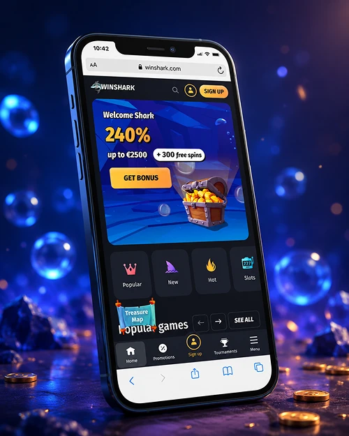 Winshark mobile pokies app screen