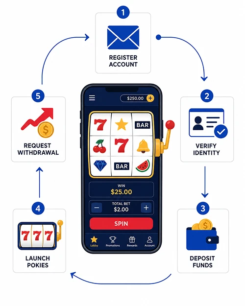 Real money pokies app flow on mobile